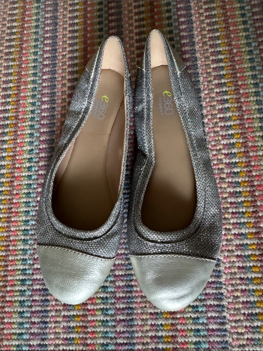 Easy Spirit Metallic Silver Cap-Toe Ballet Flats